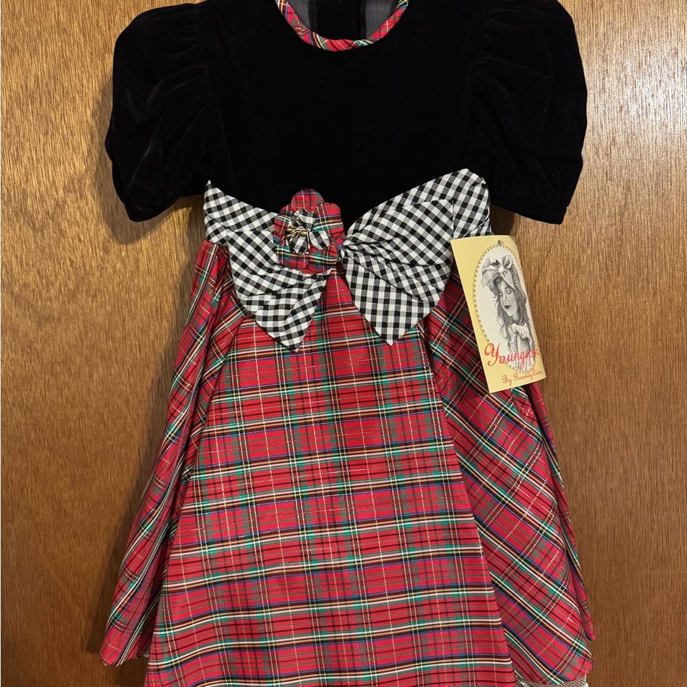 Plaid Dress with Black Velvet Top
